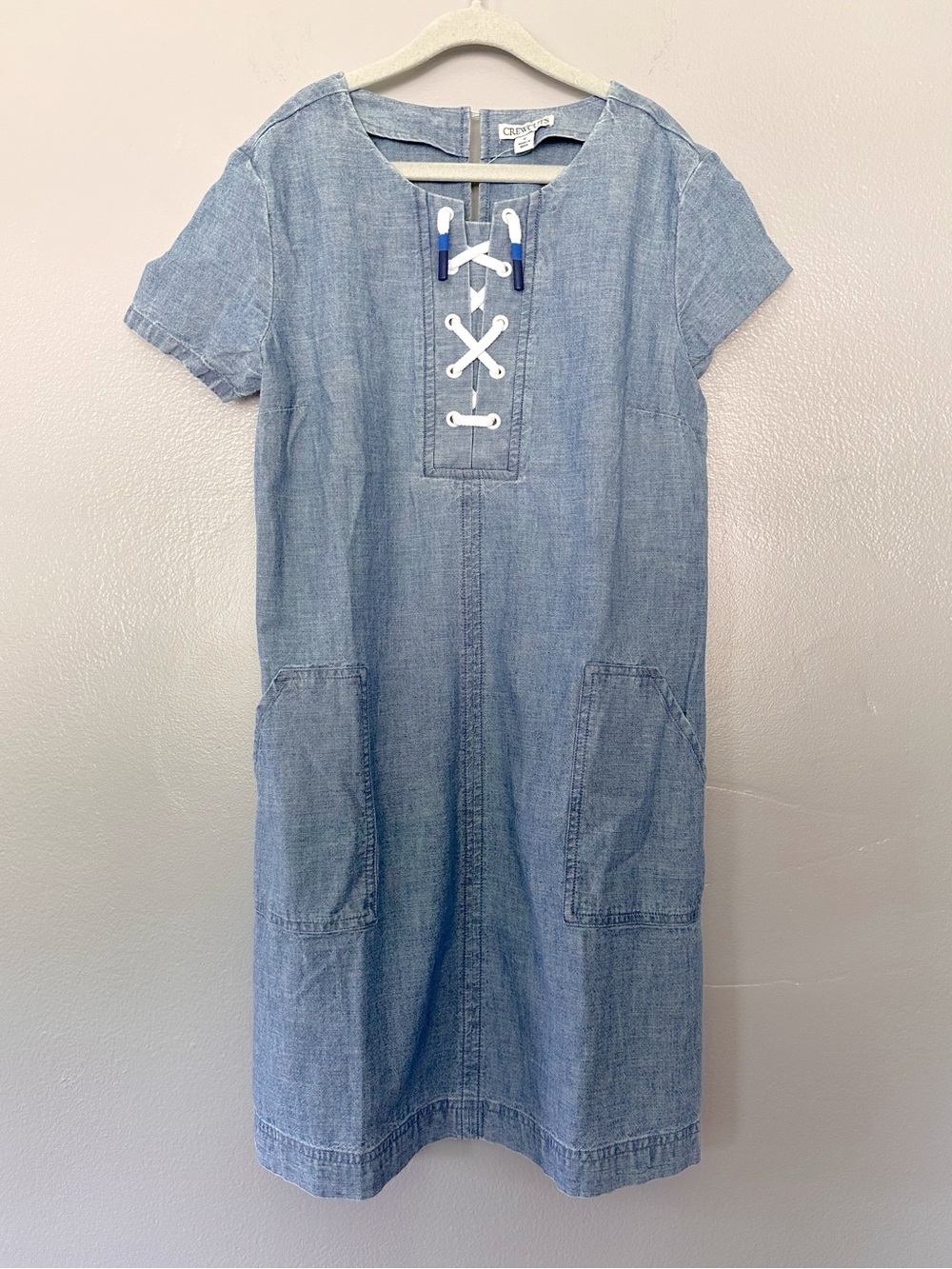 Crewcuts Girls Light Blue Chambray Denim Dress Lace-Up Front Size 12